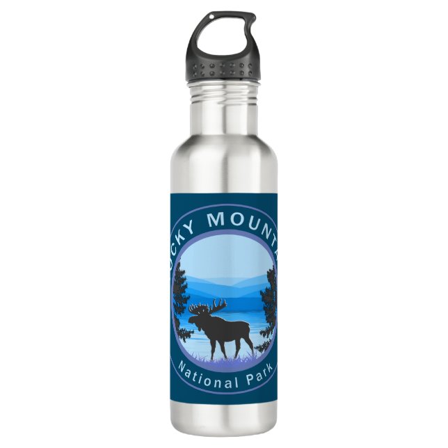 Rocky Mountain National Park Moose Stainless Steel Water Bottle (Front)