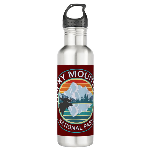 Rocky Mountain National Park Moose Stainless Steel Water Bottle (Front)