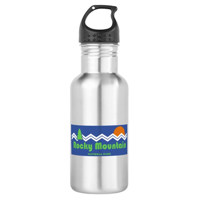 Rocky Mountain National Park Retro Stainless Steel Water Bottle (Front)