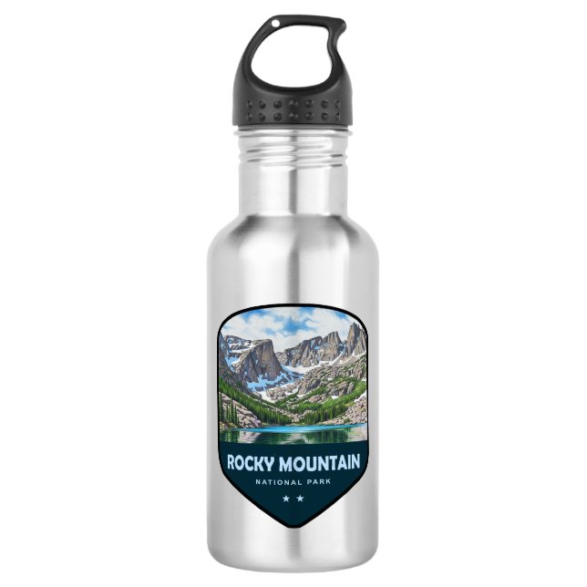 Rocky Mountain National Park Shield Stainless Steel Water Bottle (Front)