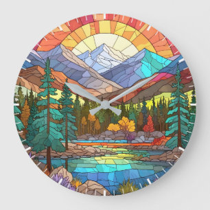 Rocky Mountain National Park Stained Glass Rockies Large Clock