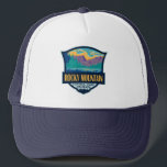 Rocky Mountain National Park Teton Range Travel Trucker Hat<br><div class="desc">Rocky Mountain vector artwork design. The park is known for the Trail Ridge Road and the Old Fall River Road,  drives that pass aspen trees and rivers.</div>