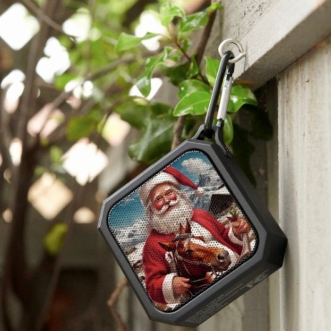 Rocky Mountain Santa and His Horse Bluetooth Speaker (Bluetooth speaker carabiner clip IPX6 waterproof rating range  33 ft(10 m).
)