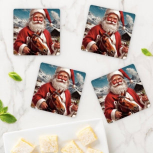 Rocky Mountain Santa and His Horse Coaster Set