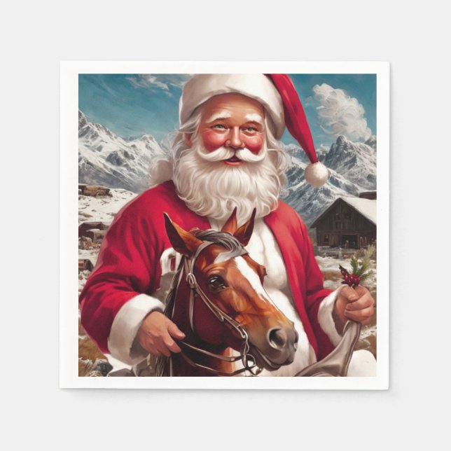 Rocky Mountain Santa and His Horse Napkins (Front)