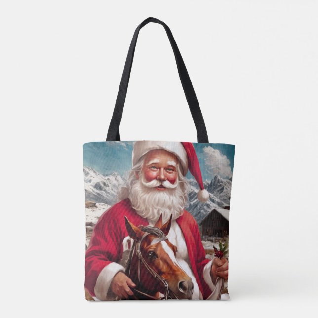 Rocky Mountain Santa and His Horse Tote Bag (Back)
