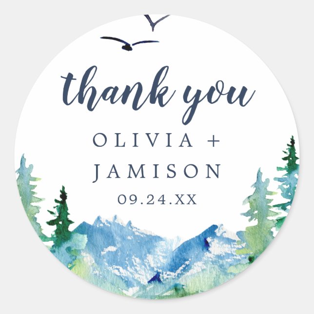 Rocky Mountain Thank You Wedding Favor Sticker (Front)