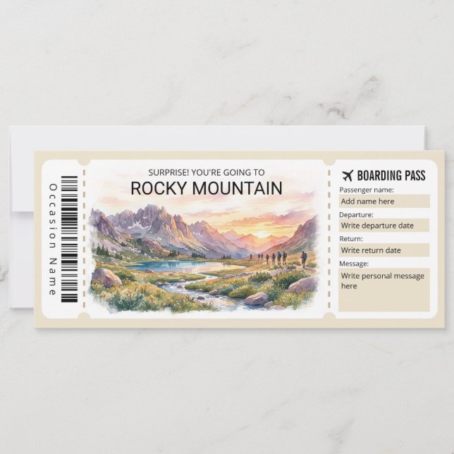 Rocky Mountain Trip Boarding Pass Ticket Invitation (Front)