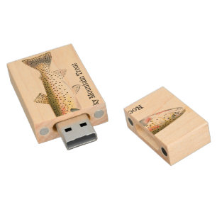 Rocky Mountain Trout Fish Wood Flash Drive