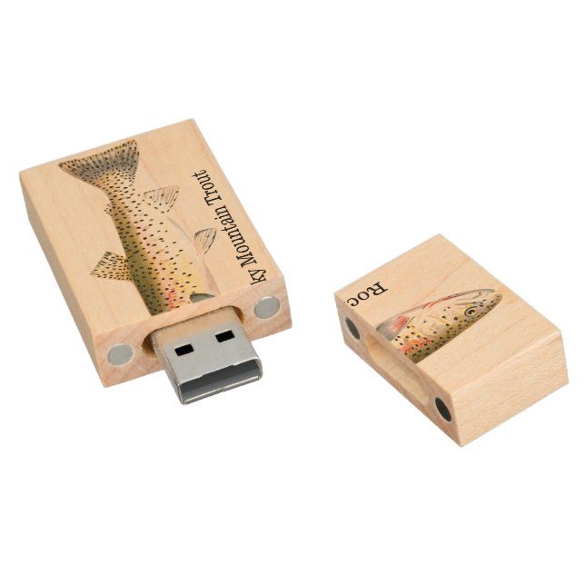 Rocky Mountain Trout Fish Wood Flash Drive (Angled)