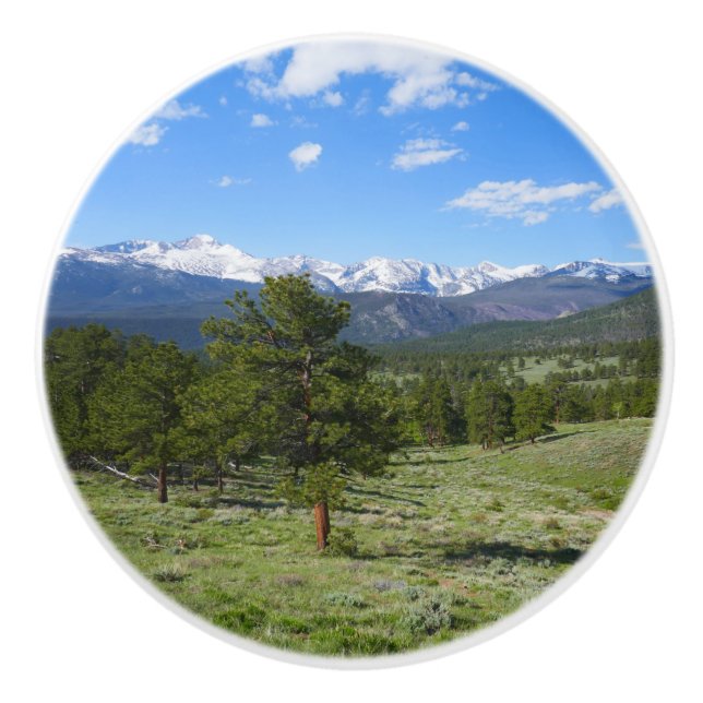 Rocky Mountain View Scenic Landscape Ceramic Knob (Front)