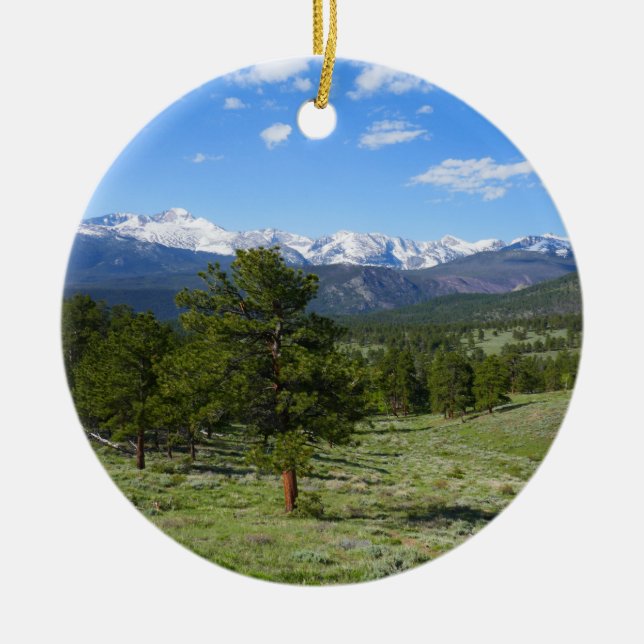 Rocky Mountain View Scenic Landscape Ceramic Ornament (Front)