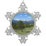 Rocky Mountain View Scenic Landscape Snowflake Pewter Christmas Ornament