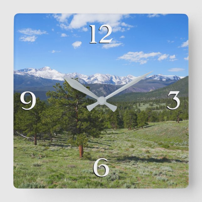 Rocky Mountain View Scenic Landscape Square Wall Clock (Front)