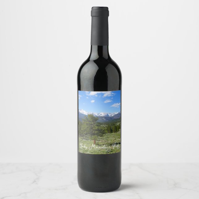 Rocky Mountain View Scenic Landscape Wine Label (Front)