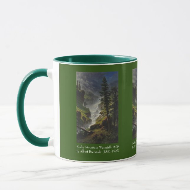 Rocky Mountain Waterfall (1898) by Albert Bierstad Mug (Left)
