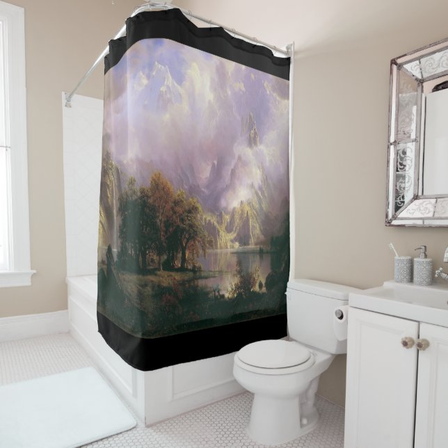 Rocky Mountain Waterfall Deer Lake Shower Curtain (In Situ)