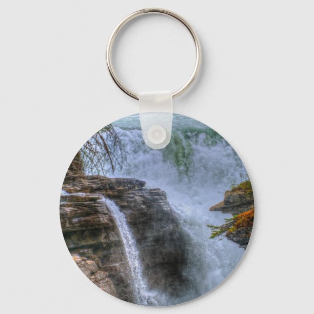 Rocky Mountain Waterfall Nature Photo Keychain (Front)