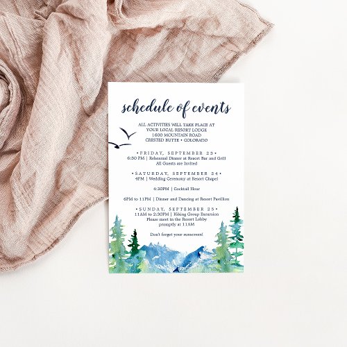 Rocky Mountain Wedding Weekend Schedule of Events Enclosure Card