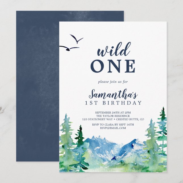 Rocky Mountain Wild One First Birthday Invitation (Front/Back)