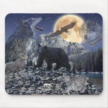 Rocky Mountain Wildlife Wolf  Bear  Eagle  Moon Mouse Pad by EarthGifts at Zazzle