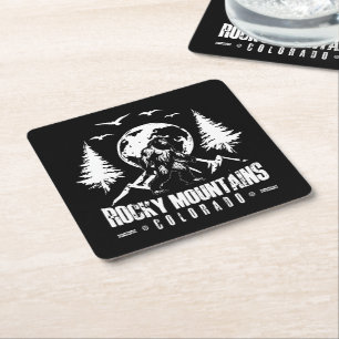 Rocky Mountains Colorado Bigfoot Vintage Hiking Square Paper Coaster