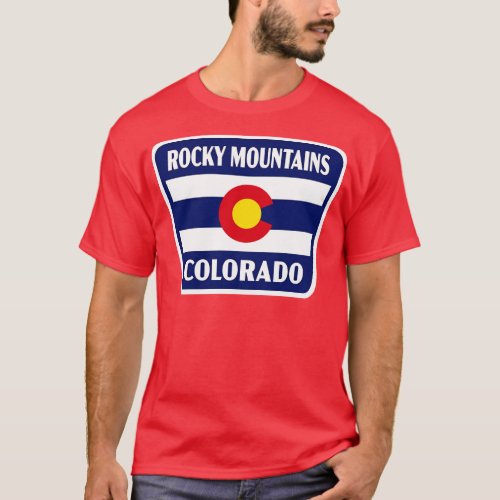 Rocky Mountains Colorado Retro Flag Badge Blue T_Shirt