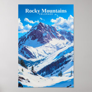 Rocky Mountains Colorado USA Art Vintage Travel Poster