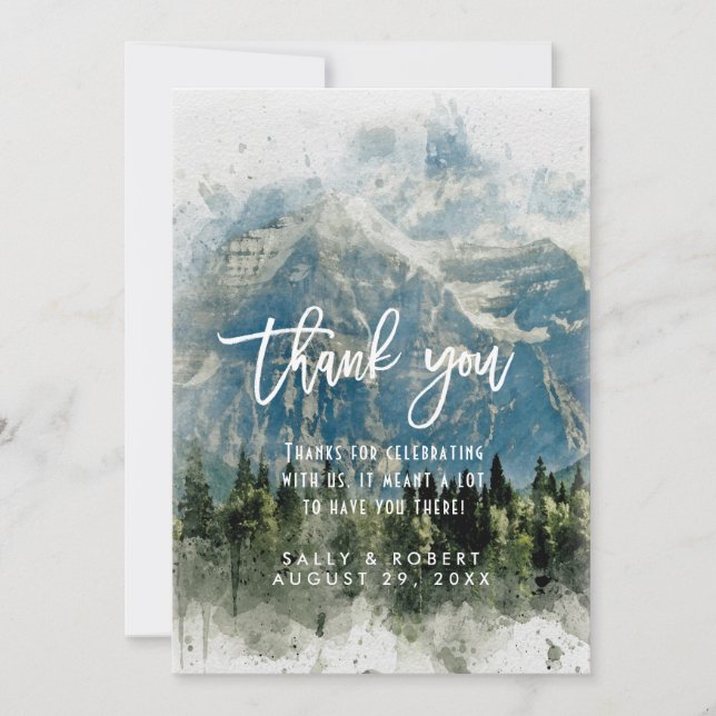 rocky mountains forest rustic wedding thank you card (Front)