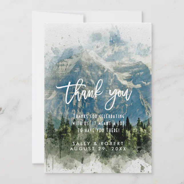 rocky mountains forest rustic wedding thank you card | Zazzle