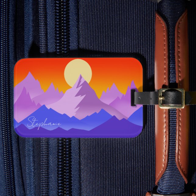 Rocky Mountains Golden Hour Sun Art Luggage Tag (Front Insitu 4)
