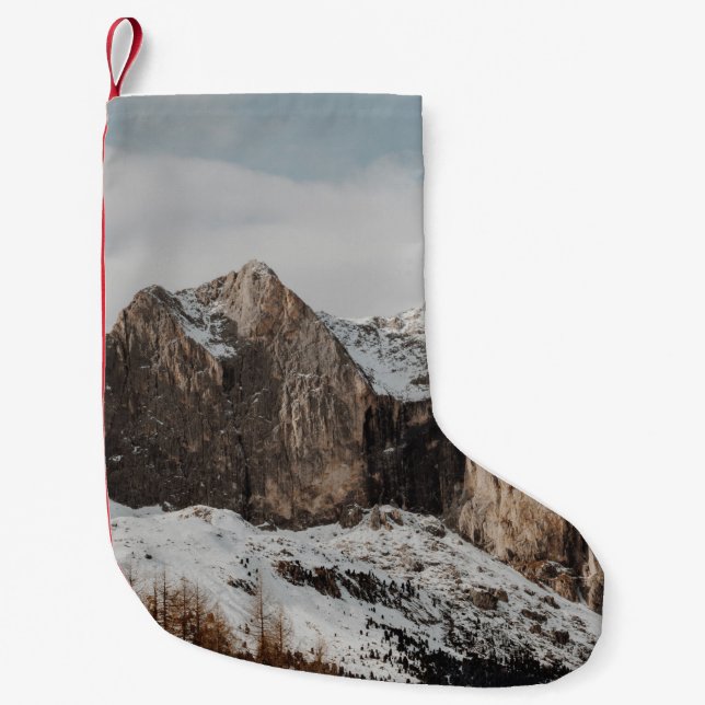 ROCKY MOUNTAINS NEAR PINE TREES SMALL CHRISTMAS STOCKING (Front)