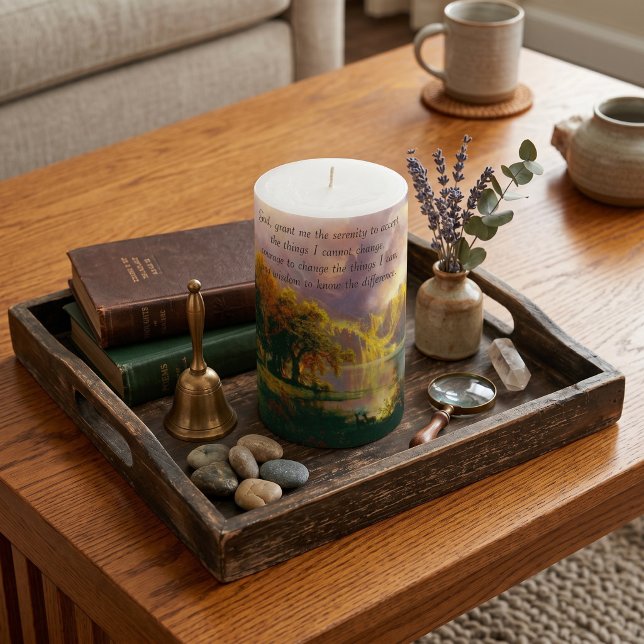 Rocky mountains serenity prayer pillar candle (Creator Uploaded)