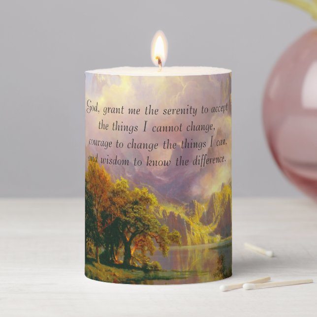 Rocky mountains serenity prayer  pillar candle (In Situ)