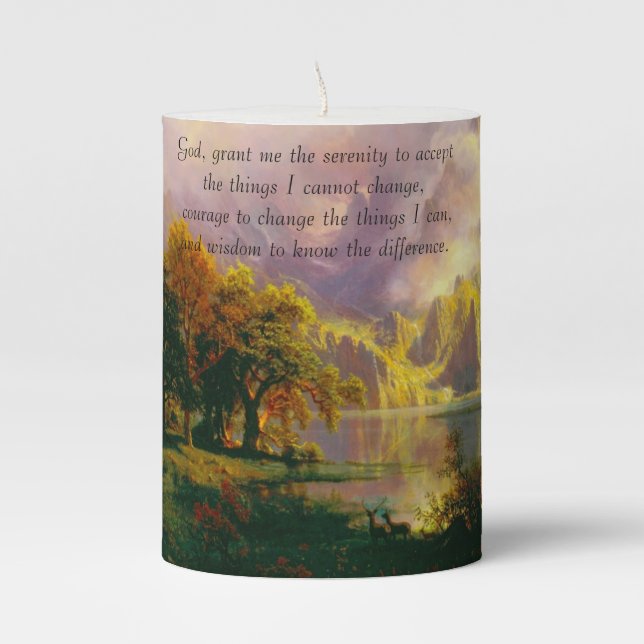 Rocky mountains serenity prayer pillar candle (Front)
