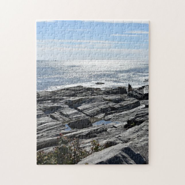 Rocky New England Coastline Maine Beach Photograph Jigsaw Puzzle (Vertical)
