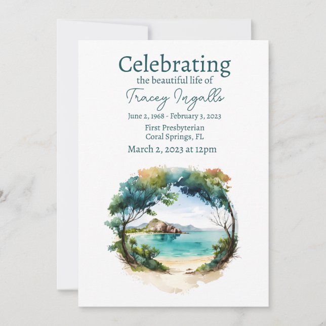 Rocky Ocean Circle Funeral Celebration of Life Invitation (Front)