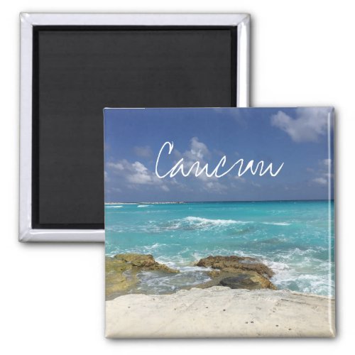 Rocky Ocean Waves Cancun Mexico Beach Magnet