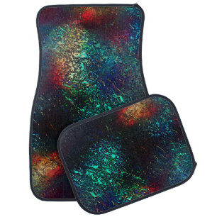 Rocky or aluminum foil under blue and red plastic car floor mat