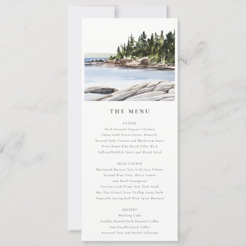 Rocky Pine Mountain Seascape Wedding Menu Card