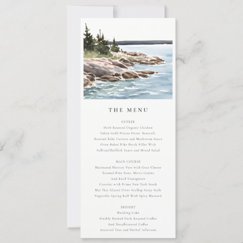 Rocky Pine Mountain Seascape Wedding Menu Card