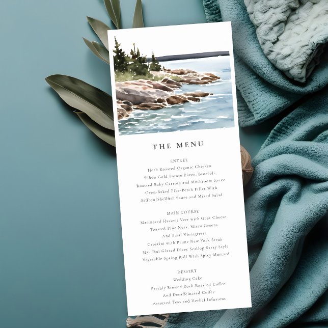 Rocky Pine Mountain Seascape Wedding Menu Card (Creator Uploaded)