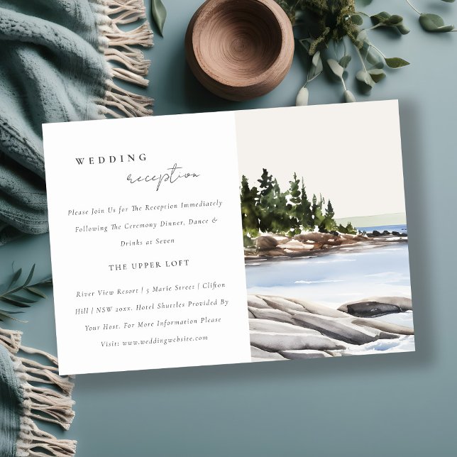 Rocky Pine Mountain Seascape Wedding Reception Enclosure Card (Creator Uploaded)