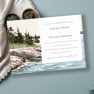 Rocky Pine Mountain Seascape Weekend Party Invitation