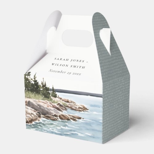 Rocky Pine Mountain Watercolor Seascape Wedding Favor Boxes