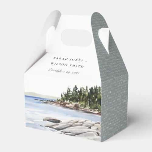 Rocky Pine Mountain Watercolor Seascape Wedding Favor Boxes
