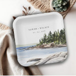 Rocky Pine Mountain Watercolor Seascape Wedding Paper Plates<br><div class="desc">Rocky Pine Mountain Watercolor Seascape Theme Collection.- it's an elegant script watercolor Illustration of Rocky Pine Tree Mountain Seascape,  perfect for your tropical destination wedding & parties. It’s very easy to customize,  with your personal details. If you need any other matching product or customization,  kindly message via Zazzle.</div>