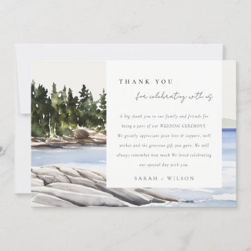 Rocky Pine Mountain Watercolor Seascape Wedding Thank You Card