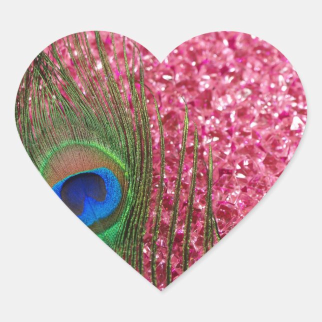 Rocky Pink Peacock Feather Heart Sticker (Front)