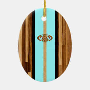 Rocky Point Hawaiian Engineered FauxWood Surfboard Ceramic Ornament